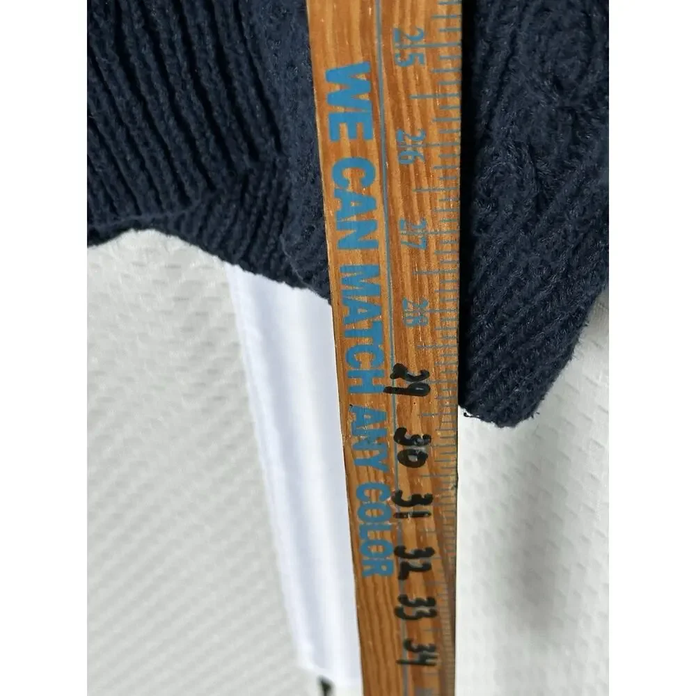 Roll Neck Unisex Ramie Cotton Navy Blue Long Sweater Large